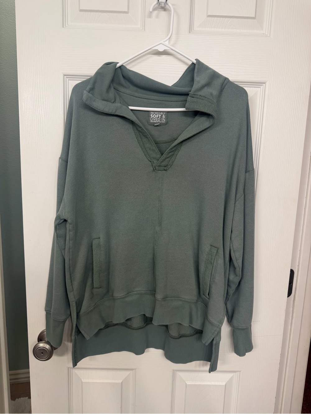 Pink Rose Olive Green Cowl Neck Pullover Sweater